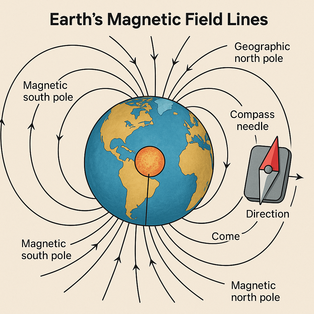 Earth's magnetic field lines and how they affect compass reading